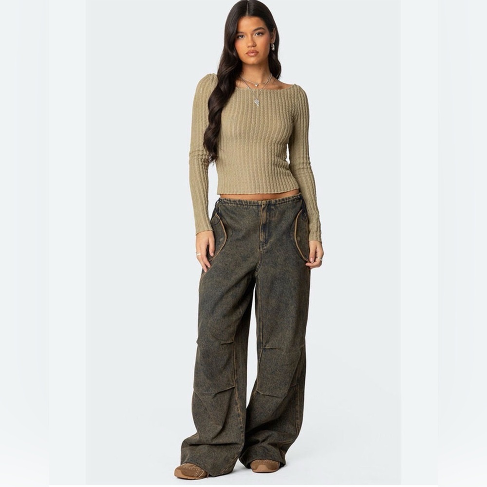 Edikted Regine Oversized Parachute Jeans Dark Blue Size Small